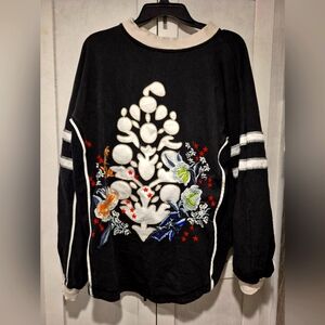 Free People Movement Embroidered Black Sweater